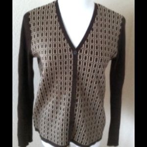 Vintage sweater cardigan mid century modern cardigan geometric pattern two tone